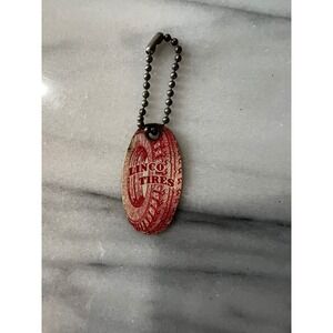 Vintage Linco Tires Keychain Service Reminder Oval Red White